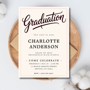 Chic Burgundy Calligraphy Graduation Party Invite