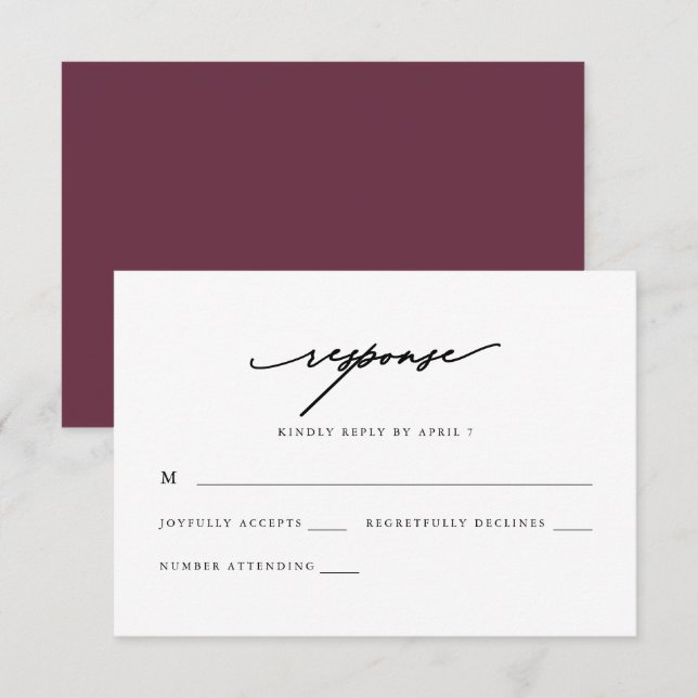 Chic Burgundy Calligraphy Wedding Rsvp Response (Front/Back)