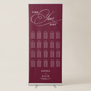 Chic Burgundy Calligraphy Wedding Seating Chart Retractable Banner