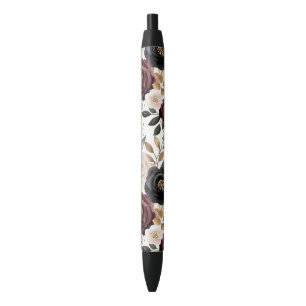 Chic Burgundy Cream Floral Black Ink Pen