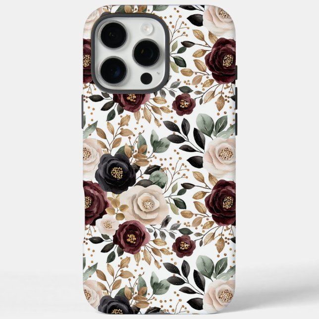 Chic Burgundy Cream Floral   Case-Mate iPhone Case (Back)