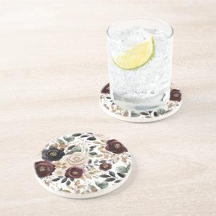 Chic Burgundy Cream Floral Coaster