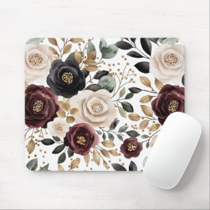 Chic Burgundy Cream Floral   Mouse Mat