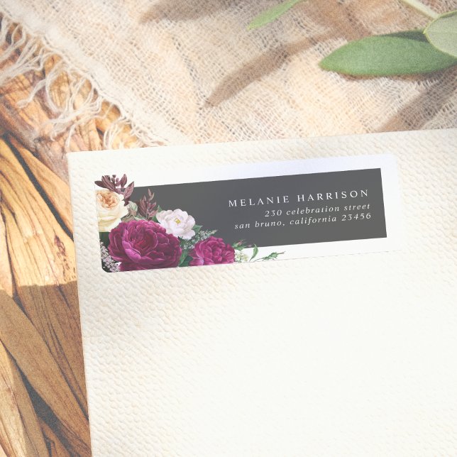 Chic Burgundy & Cream Floral Return Address (Creator Uploaded)