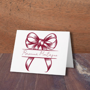 Chic Burgundy Decorative Bow Elegant Name Wedding Note Card