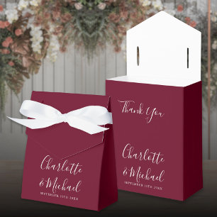Chic Burgundy Elegant Script Wedding Favour Box