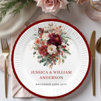 Chic Burgundy Eucalyptus Wedding Paper Plates Desi