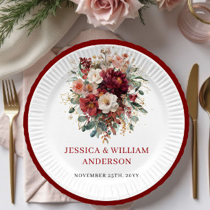 Chic Burgundy Eucalyptus Wedding Paper Plates Desi