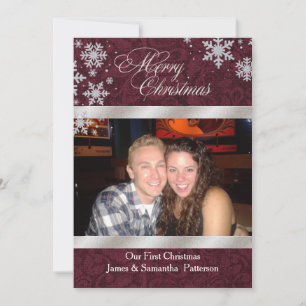 Chic Burgundy First Christmas Photo Card