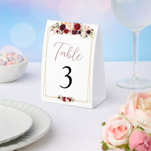 Chic Burgundy Floral Geometric Table Number