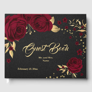 chic burgundy floral gold leaves black guest book