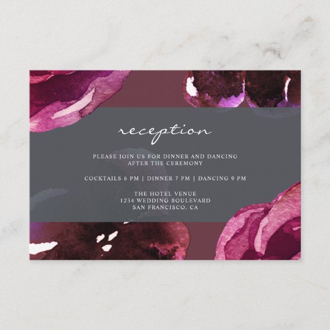 Chic Burgundy Floral Modern Wedding Enclosure Card (Front)