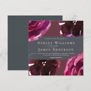 Chic Burgundy Floral Modern Wedding Invitation