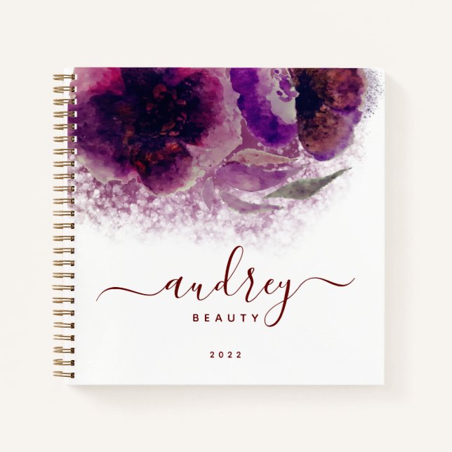 Chic Burgundy Floral Signature Monogrammed Notebook (Front)