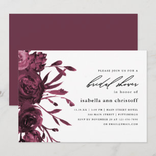 Chic Burgundy Floral Wedding Bridal Shower Invitation