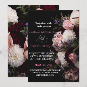 Chic burgundy floral Wedding Invitation