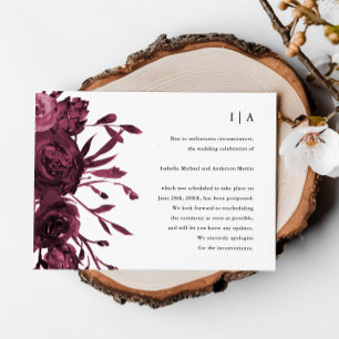 Chic Burgundy Floral Wedding Postponement Announcement