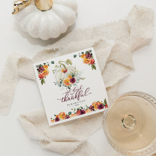 Chic Burgundy Floral White Pumpkin Thanksgiving Napkin