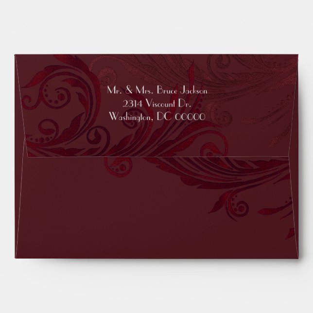 Chic Burgundy Flourish Custom Envelope (Back (Top Flap))