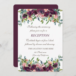 Chic Burgundy Flowers Wedding Reception Invitation