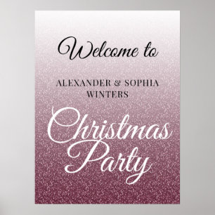 Chic Burgundy Glitter Christmas Party Welcome Poster