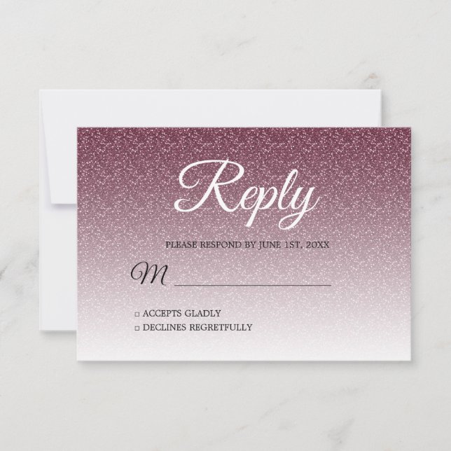 Chic Burgundy Glitter Ombre RSVP Invitation (Front)