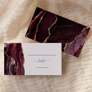 Chic Burgundy Gold Agate Blush Wedding Escort Place Card