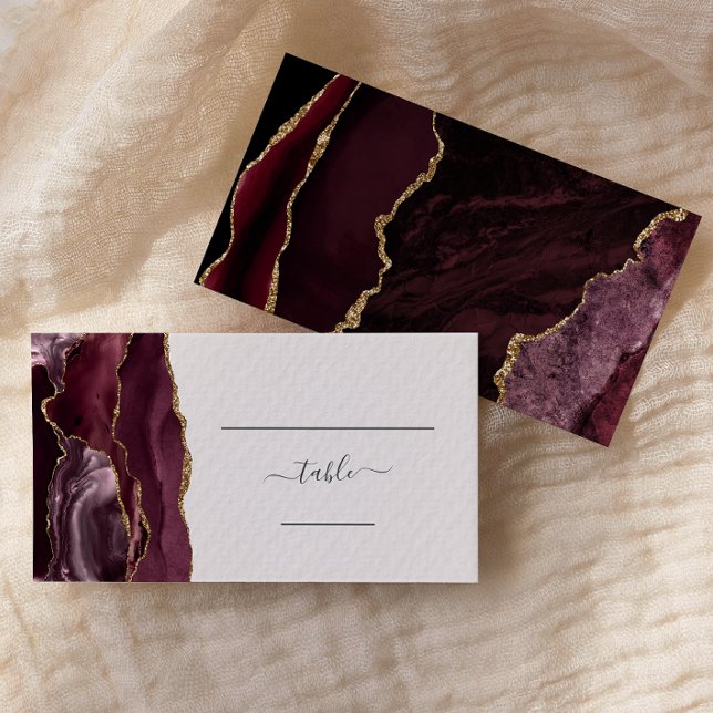 Chic Burgundy Gold Agate Blush Wedding Escort Place Card (Creator Uploaded)