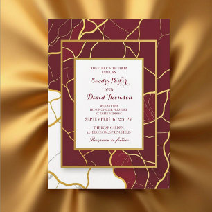 Chic Burgundy Gold Agate Marble Modern Wedding  Invitation