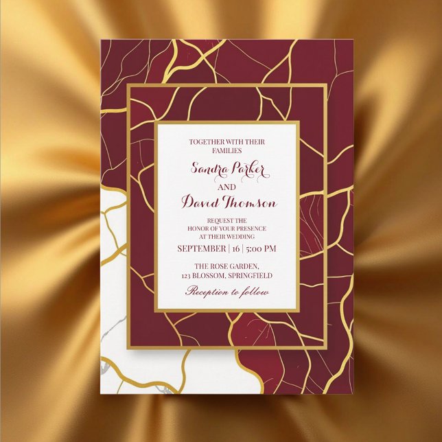 Chic Burgundy Gold Agate Marble Modern Wedding  Invitation (Creator Uploaded)