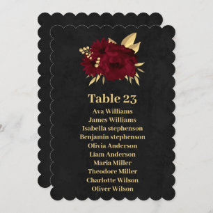 Chic burgundy & gold black seating chart card