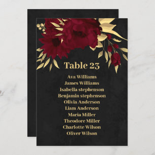 Chic burgundy & gold black seating chart card