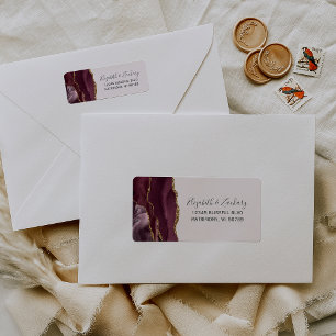 Chic Burgundy Gold Blush Wedding Return Address