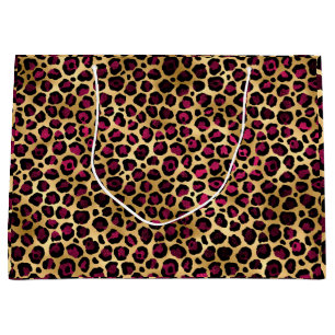Chic Burgundy Gold Cheetah  Large Gift Bag