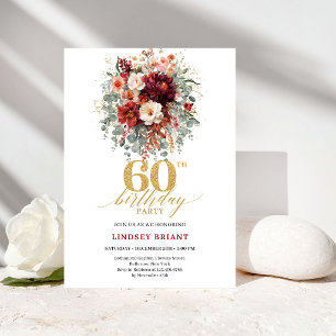 Chic Burgundy Gold Eucalyptus 60th Birthday Invite