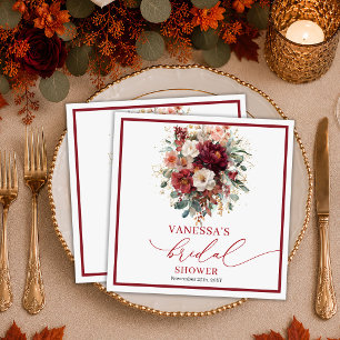 Chic Burgundy Gold Floral fall boho bridal shower Napkin