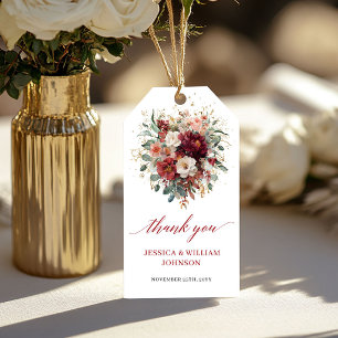 Chic Burgundy Gold Floral Fall wedding favour tag