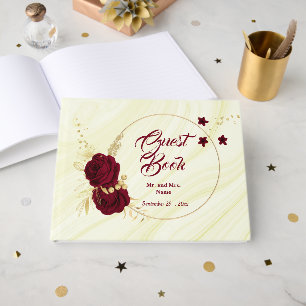 chic burgundy gold floral wreath marble guest book