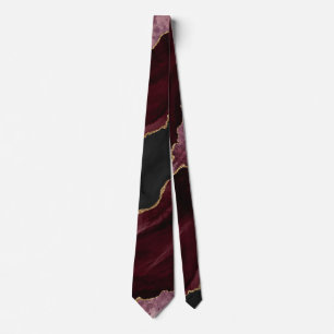 Chic  Burgundy Gold Glitter Agate Marble Wedding Tie
