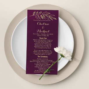 Chic burgundy gold glitter leaves Program Programme