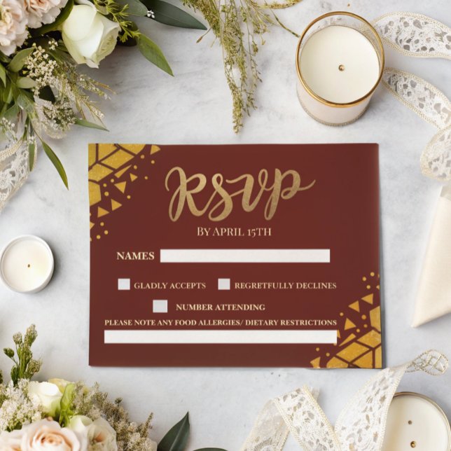 Chic Burgundy Gold glitter Modern Trendy Wedding  RSVP Card (Creator Uploaded)
