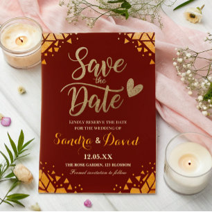 Chic Burgundy Gold glitter Modern Trendy Wedding  Save The Date