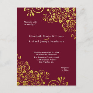 Chic Burgundy Gold Wedding Invitation RSVP Postcard