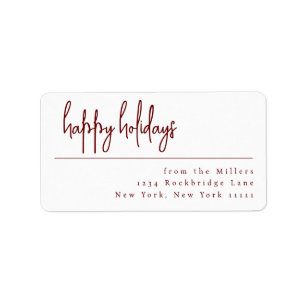 Chic Burgundy Happy Holidays Return Address Label