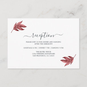 Chic Burgundy Leaf Minimal Wedding Reception Enclosure Card