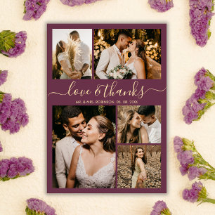 Chic Burgundy Love and Thanks Wedding Thank You Postcard
