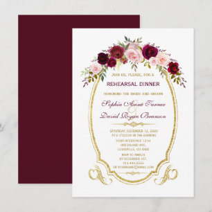 Chic Burgundy Marsala Floral Fall Rehearsal Dinner Invitation
