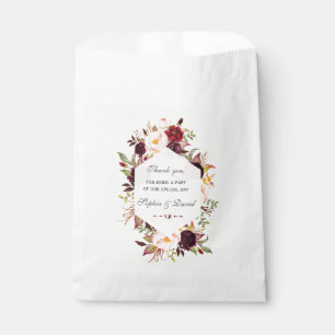 Chic Burgundy Marsala Floral Geometric Wedding Favour Bags