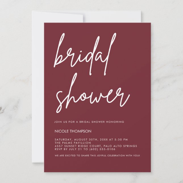 Chic Burgundy Modern Bridal Shower Invitation  (Front)
