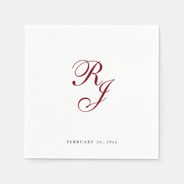 Chic Burgundy Monogram Wedding Napkins (Front)
